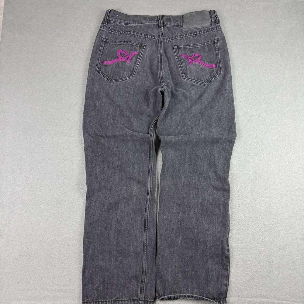 Rocawear Jeans Black Purple Embroidered‎ Pockets Mens 36x34 Rap Hip Hop Y2K Vtg